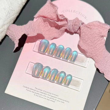 Xajzpa  10Pcs Aurora Cat Eye Handmade Press On Nails Short Square Head False Nails Wearable Simple Pure Manicure Full Over Nail Art Tips